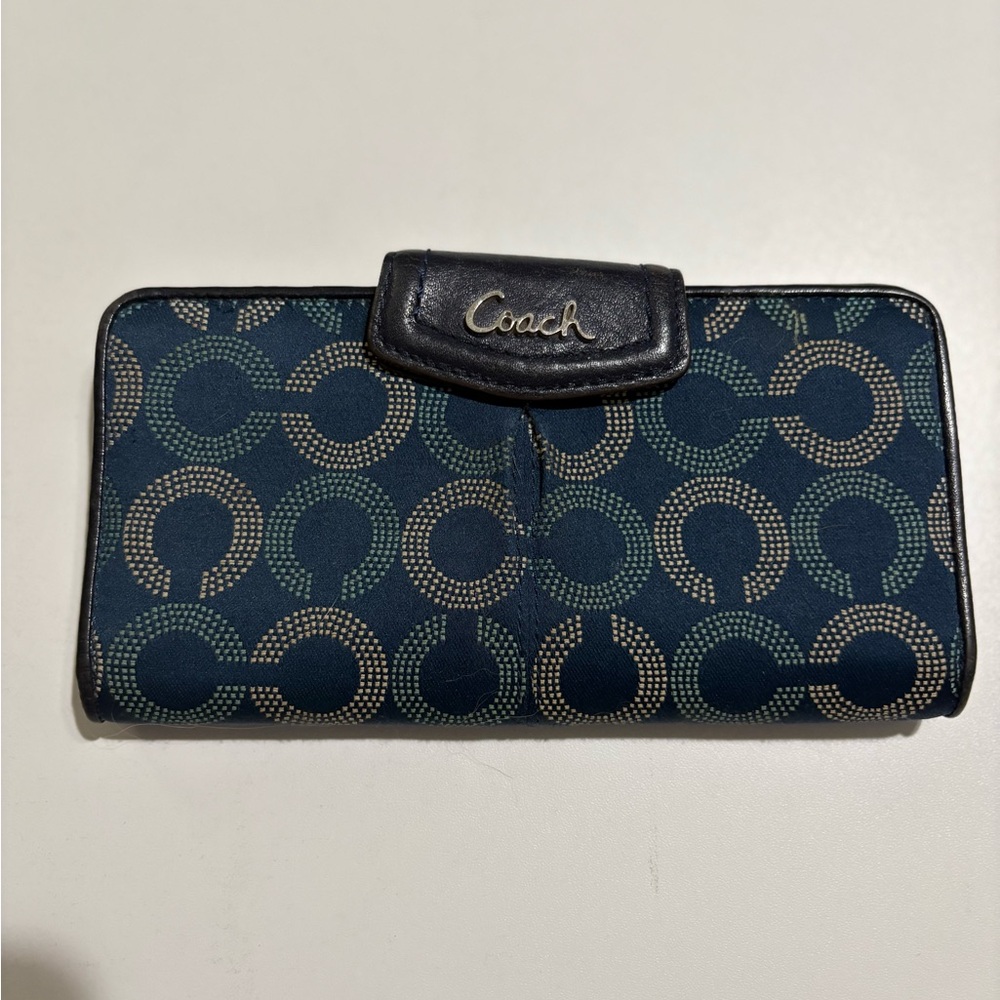 Coach Navy and Gray Patterned Wallet